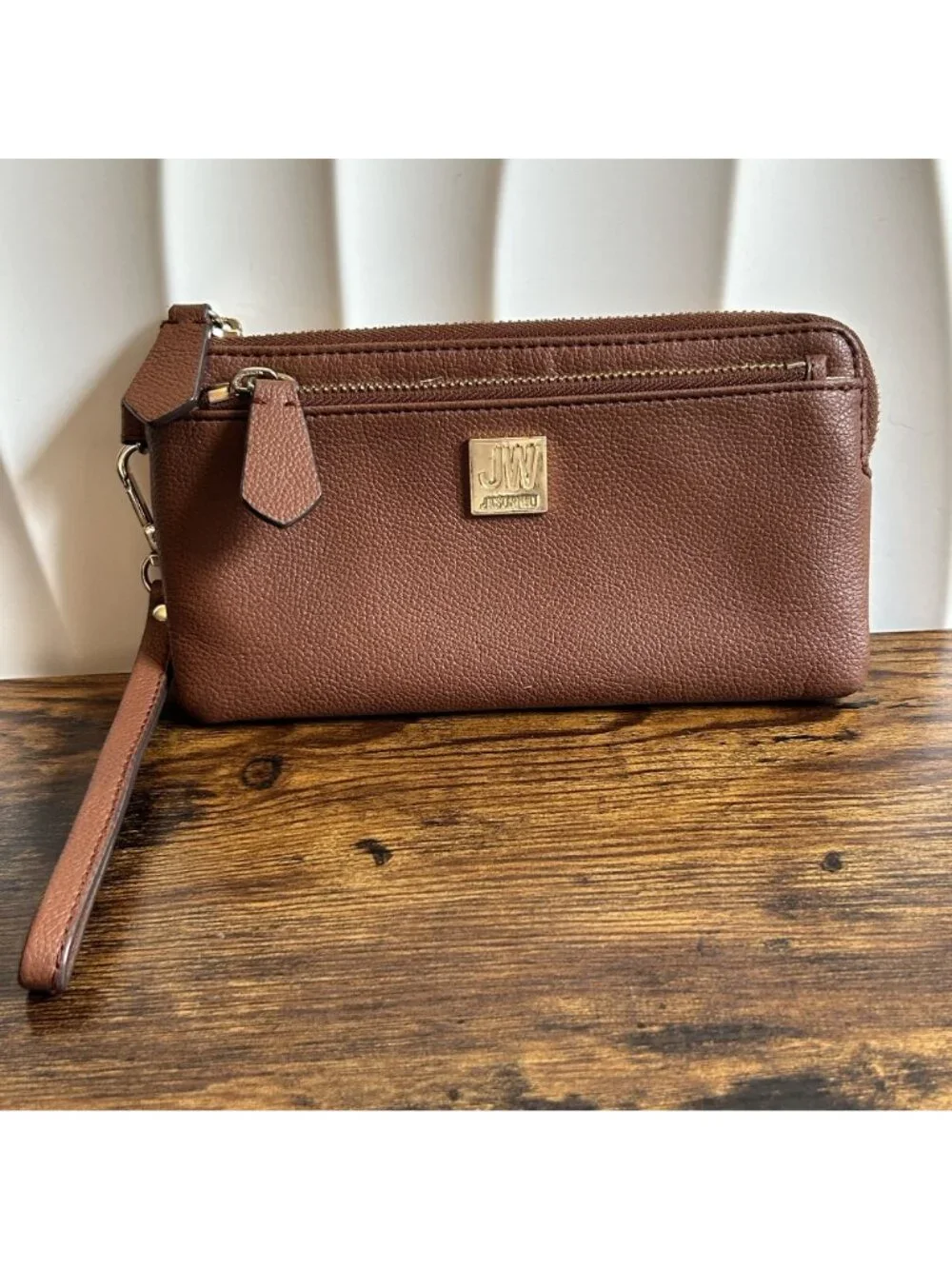 Jason Wu Brown Leather Wristlet Wallet Gold Hardware Multi Zipper Compartments